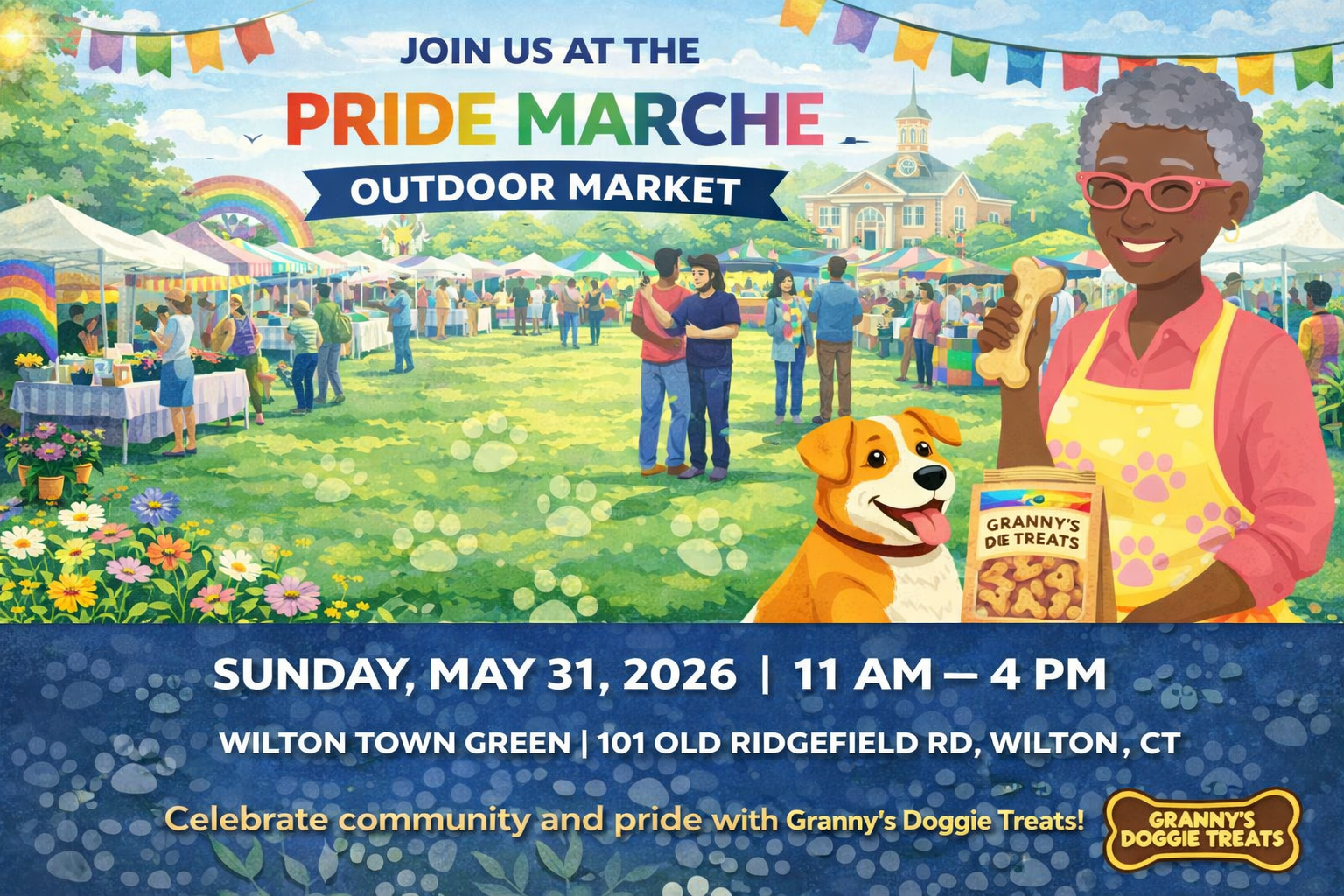 Celebrate community and pride with us at this outdoor market in Wilton! Shop local, support small businesses, and treat your pup to something special.