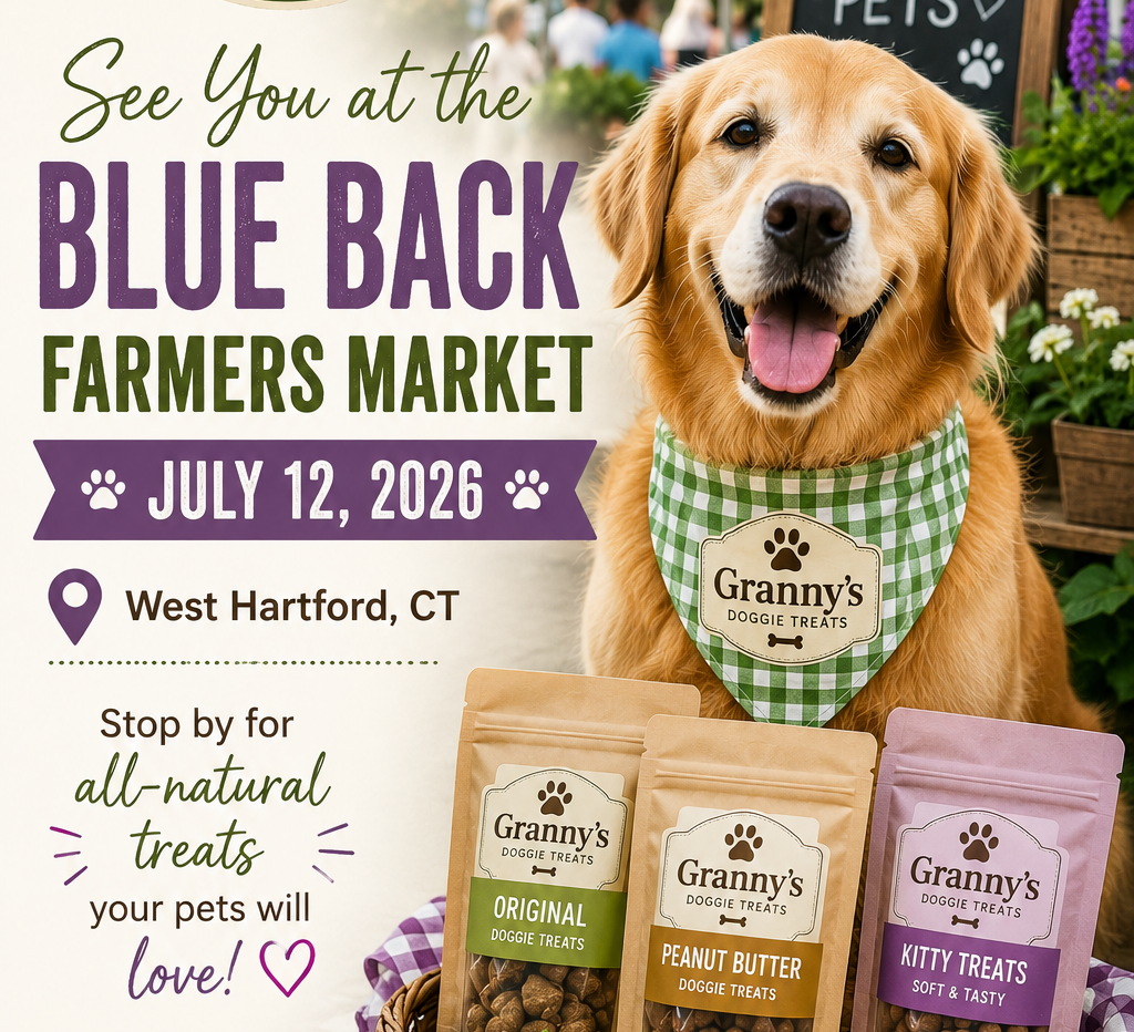We'll be at the Blue Back Farmers Market with your pets' favorite homemade treats! Visit our booth to stock up on healthy dog and cat treats made with simple, wholesome ingredients.