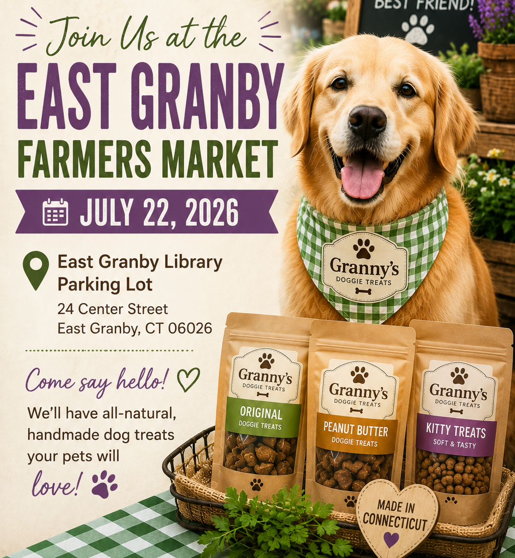 Come say hello at the East Granby Farmers Market! Browse our selection of handcrafted treats, meet the team, and treat your four-legged family members to something special.